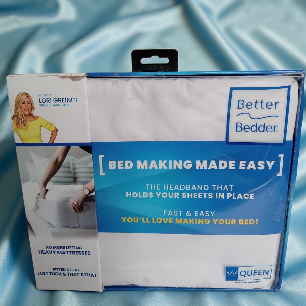 BETTER BEDDER QUEEN SIZE HOLDS YOUR SHEETS IN PLACE WHITE IS THE COLOR